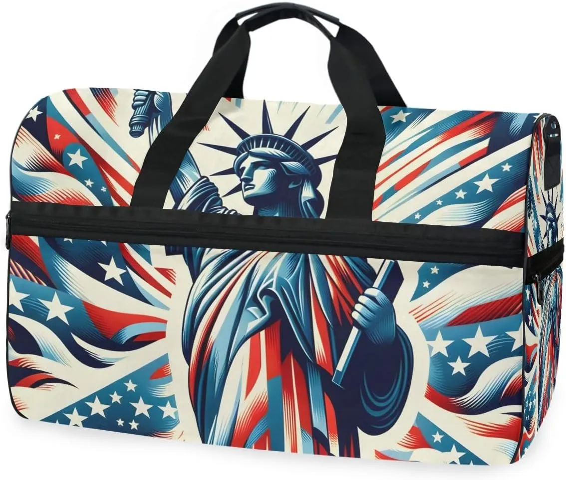 The Statue Of Liberty Travel Duffel Bag Luggage Sports Gym Bags With Shoes Compartment Large Capacity Lightweight Duffle Bag For Men Women