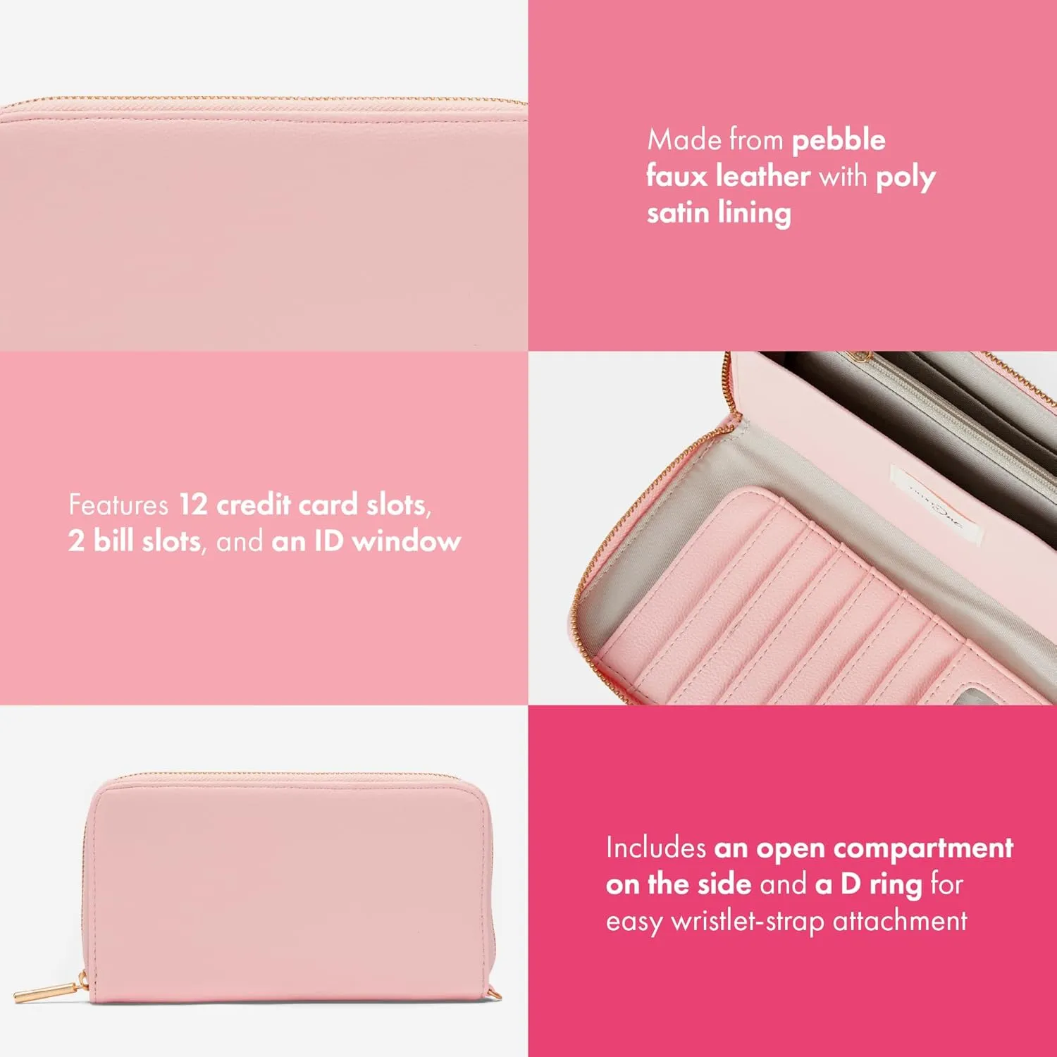 THIRTY-ONE Gifts All About the Benjamins Wallet, Large Multiple-Card Wallet for Women, Zipper Wallet with Card and Bill Slots, Cotton Candy Smooth Pebble