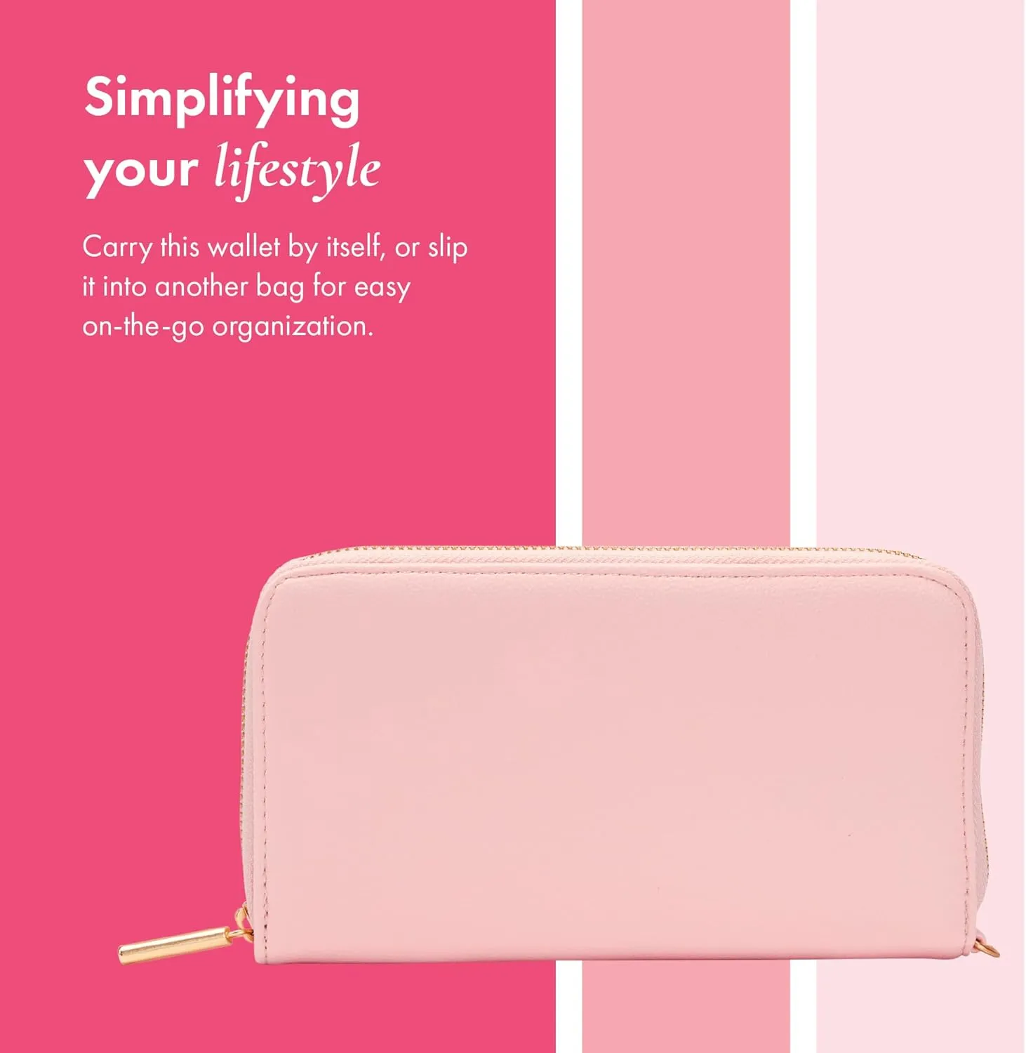 THIRTY-ONE Gifts All About the Benjamins Wallet, Large Multiple-Card Wallet for Women, Zipper Wallet with Card and Bill Slots, Cotton Candy Smooth Pebble