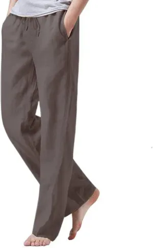 THWEI Linen Pants Mens Casual Drastring Loose Fit Summer Lightweight Beach Pants