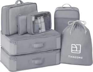 TianZong 7-piece Set Packing Cubes, Travel Bags for Luggage, Packing Organizers with Shoe Bag (Grey with a Toiletry Bag)