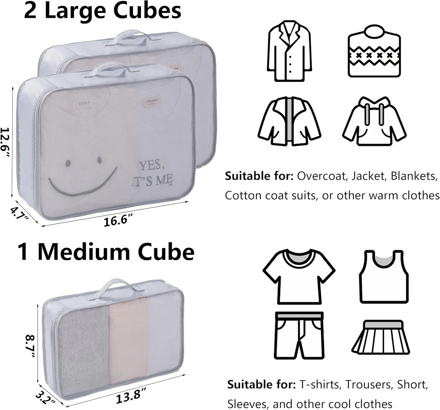 TianZong 7-piece Set Packing Cubes, Travel Bags for Luggage, Packing Organizers with Shoe Bag (Grey with a Toiletry Bag)