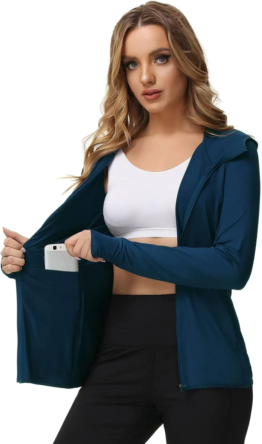 TIHEEN Women's UPF 50  Sun Protection Hoodie Jacket Lightweight Full Zip Athletic Jacket Long Sleeve Shirt with Pockets