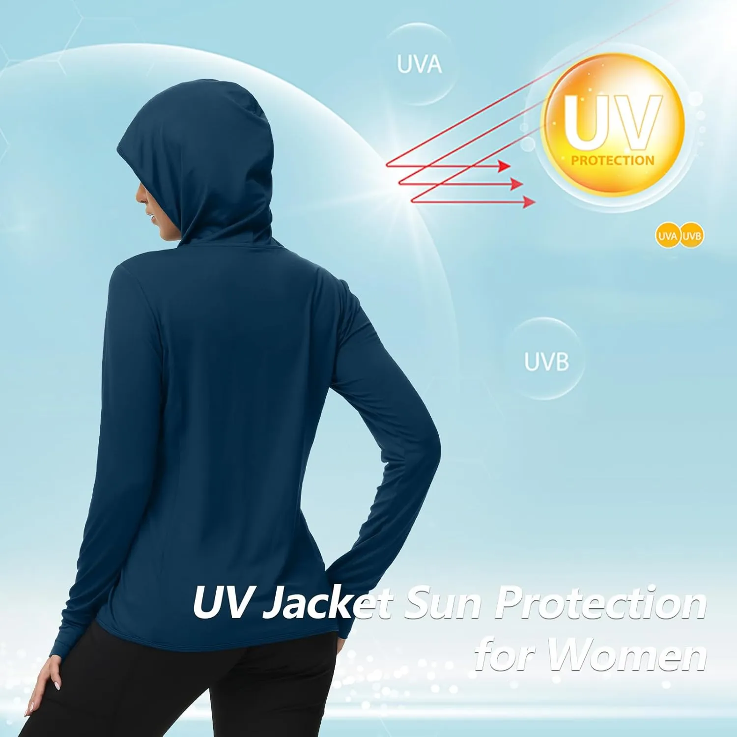 TIHEEN Women's UPF 50  Sun Protection Hoodie Jacket Lightweight Full Zip Athletic Jacket Long Sleeve Shirt with Pockets