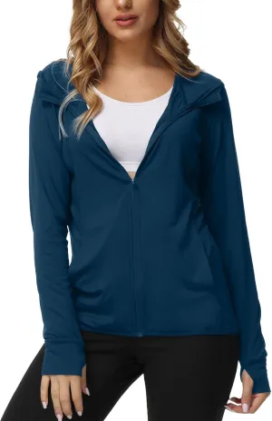 TIHEEN Women's UPF 50  Sun Protection Hoodie Jacket Lightweight Full Zip Athletic Jacket Long Sleeve Shirt with Pockets