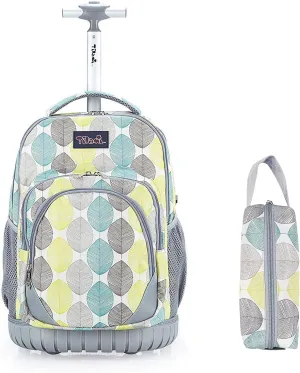 Tilami Rolling Backpack 18 Inch with Pencil Case School for Boys Girls (Leaves)