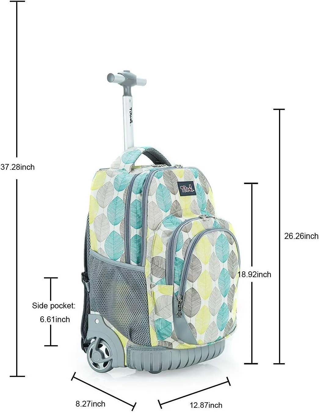Tilami Rolling Backpack 18 Inch with Pencil Case School for Boys Girls (Leaves)