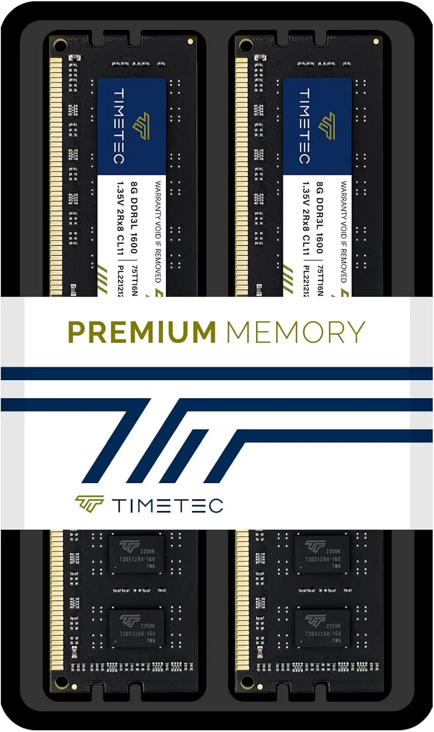 Timetec 16GB KIT(2x8GB) DDR3L / DDR3 1600MHz (DDR3L-1600) PC3L-12800 / PC3-12800 Non-ECC Unbuffered 1.35V/1.5V CL11 2Rx8 Dual Rank 240 Pin UDIMM Desktop PC Computer Memory RAM(SDRAM) Module Upgrade