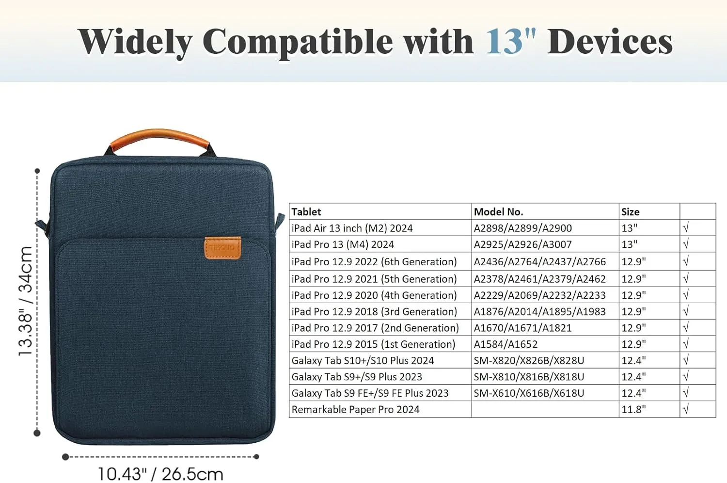 TiMOVO 13 Inch Tablet Sleeve Handbag with Shoulder Strap for iPad Air 13" M3 2025, iPad Pro 13", iPad Pro 12.9", Galaxy Tab S9 /S9 Plus/S10 /S10 Plus/S9 FE /S9 FE Plus 12.4", Indigo