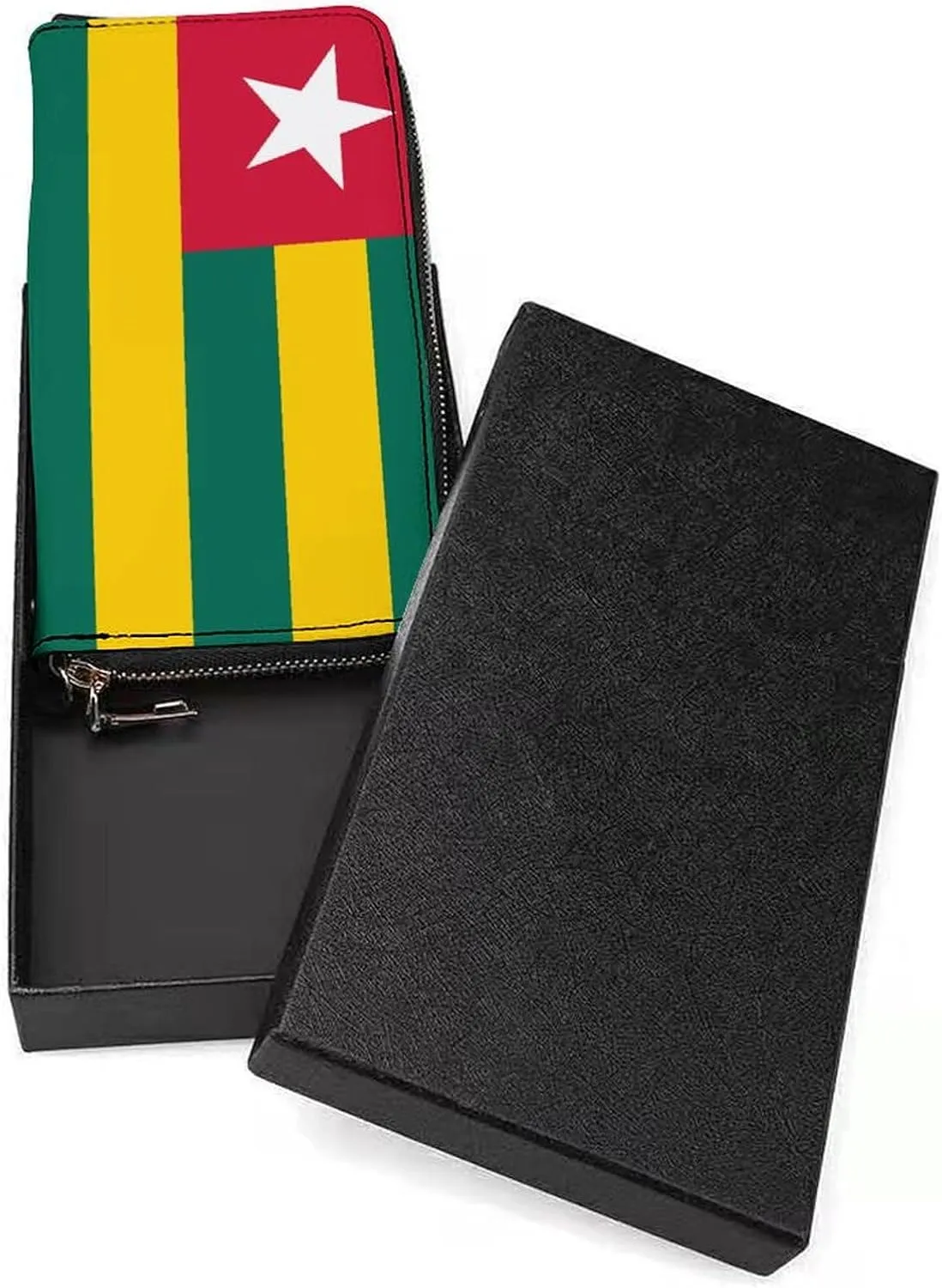 Togo Flag Wallet Long Zipper Purse with Removable Wristlet Women Men Stylish Travel Clutch