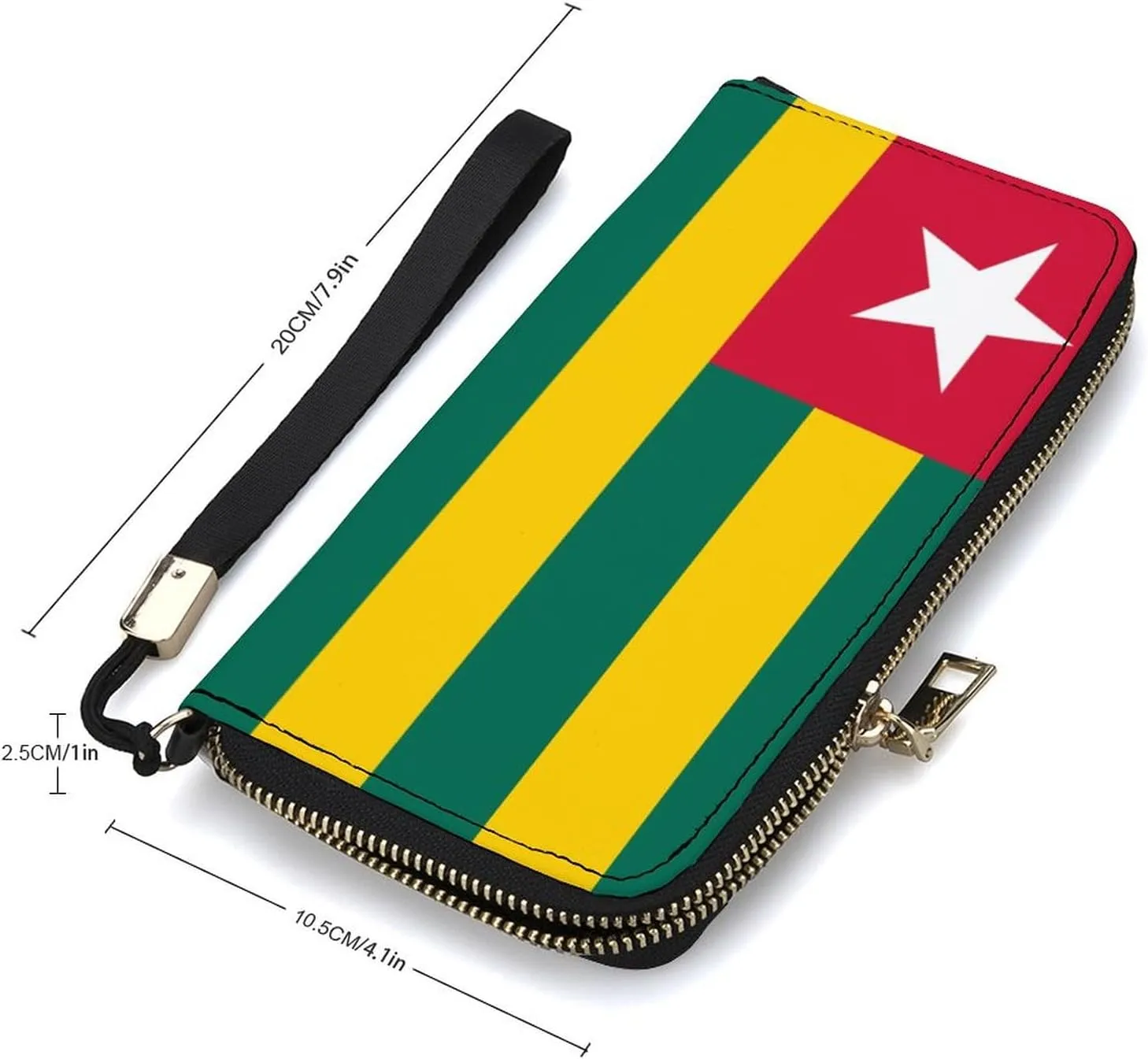 Togo Flag Wallet Long Zipper Purse with Removable Wristlet Women Men Stylish Travel Clutch