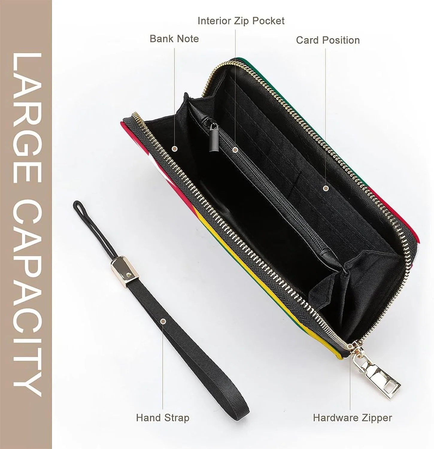 Togo Flag Wallet Long Zipper Purse with Removable Wristlet Women Men Stylish Travel Clutch