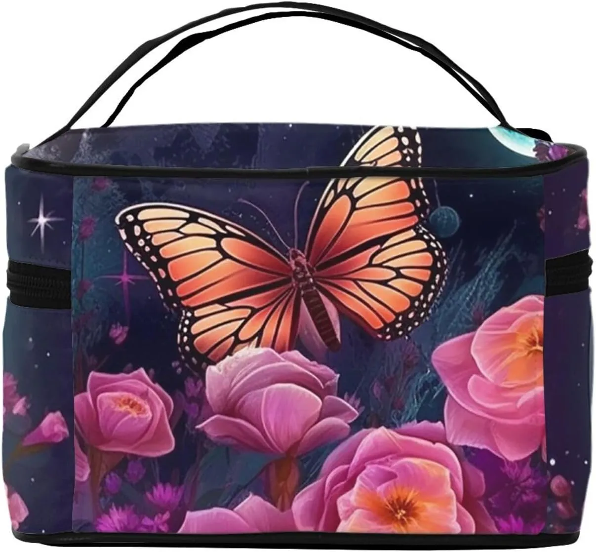 Toiletry Bag for Women Men Dopp Kit Travel Makeup Bag Make Up Organizers Cosmetic Bag Moon Flowers and Butterflies Hanging Toiletry Bag Shaving Bag with Large Capacity for Travel