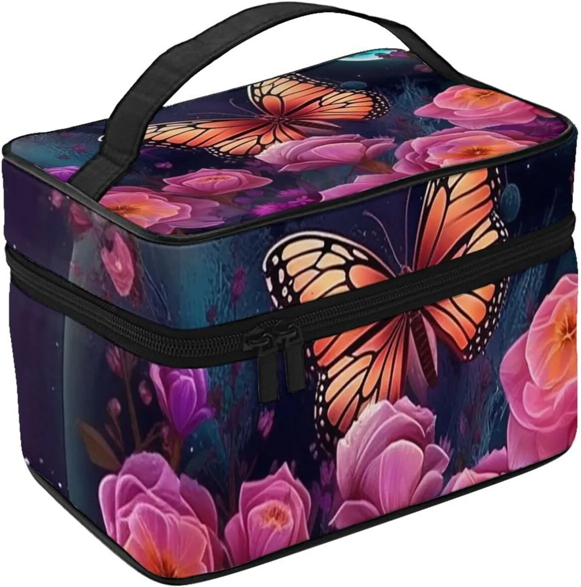 Toiletry Bag for Women Men Dopp Kit Travel Makeup Bag Make Up Organizers Cosmetic Bag Moon Flowers and Butterflies Hanging Toiletry Bag Shaving Bag with Large Capacity for Travel