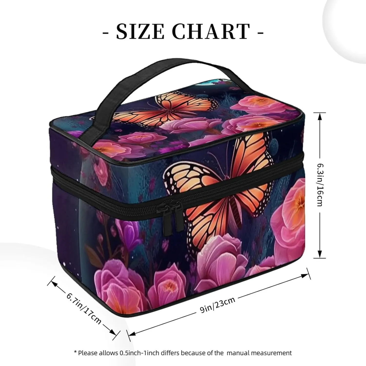 Toiletry Bag for Women Men Dopp Kit Travel Makeup Bag Make Up Organizers Cosmetic Bag Moon Flowers and Butterflies Hanging Toiletry Bag Shaving Bag with Large Capacity for Travel