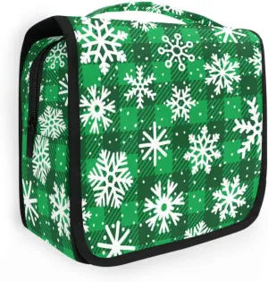 Toiletry Bag Travel Bag with Hanging Hook,White Winter Snowflake Texture Water-resistant Makeup Cosmetic Bag Travel Organizer for Accessories Shampoo Toiletries Trips Camping Bathroom
