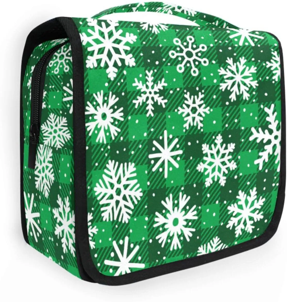 Toiletry Bag Travel Bag with Hanging Hook,White Winter Snowflake Texture Water-resistant Makeup Cosmetic Bag Travel Organizer for Accessories Shampoo Toiletries Trips Camping Bathroom
