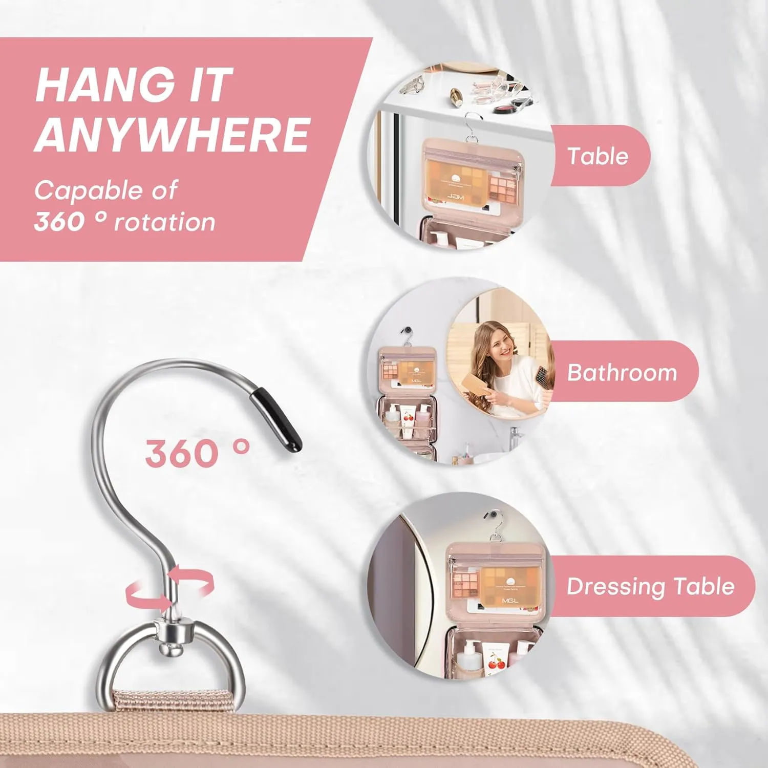 Toiletry Bag with Hanging Hook, Portable Makeup Cosmetic Bags, Space-efficient, Collapsible Moving, making it more suitable for Travel