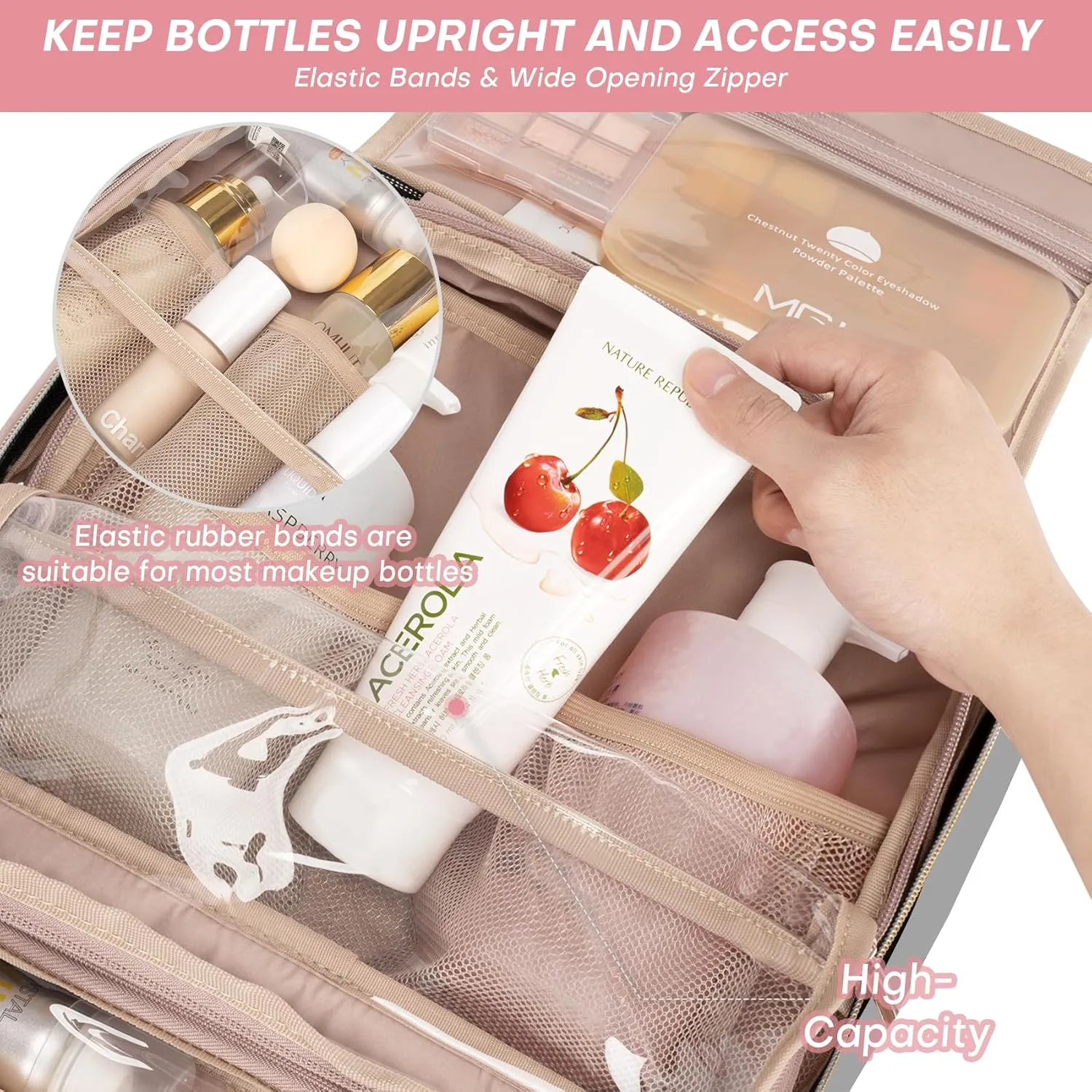 Toiletry Bag with Hanging Hook, Portable Makeup Cosmetic Bags, Space-efficient, Collapsible Moving, making it more suitable for Travel