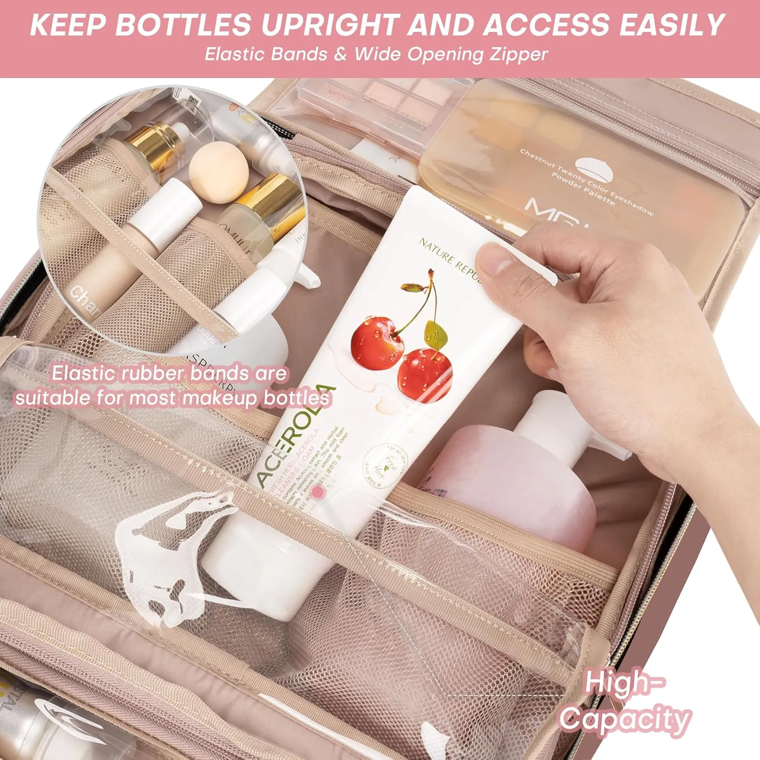 Toiletry Bag with Hanging Hook, Portable Makeup Cosmetic Bags, Space-efficient, Collapsible Moving, making it more suitable for Travel
