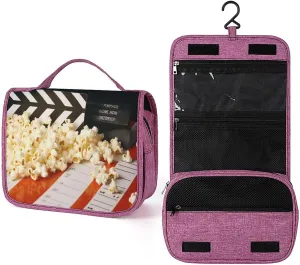 Toiletry Bags, Cinema Clapboard And Popcorn Print Toiletry Bags,travel Makeup Bag with Hanging Hook Suitable for Toiletries,travel Essentials, style