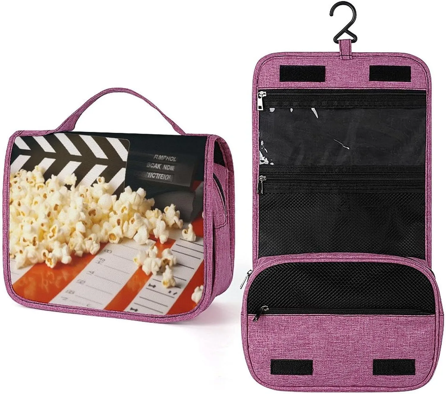 Toiletry Bags, Cinema Clapboard And Popcorn Print Toiletry Bags,travel Makeup Bag with Hanging Hook Suitable for Toiletries,travel Essentials, style