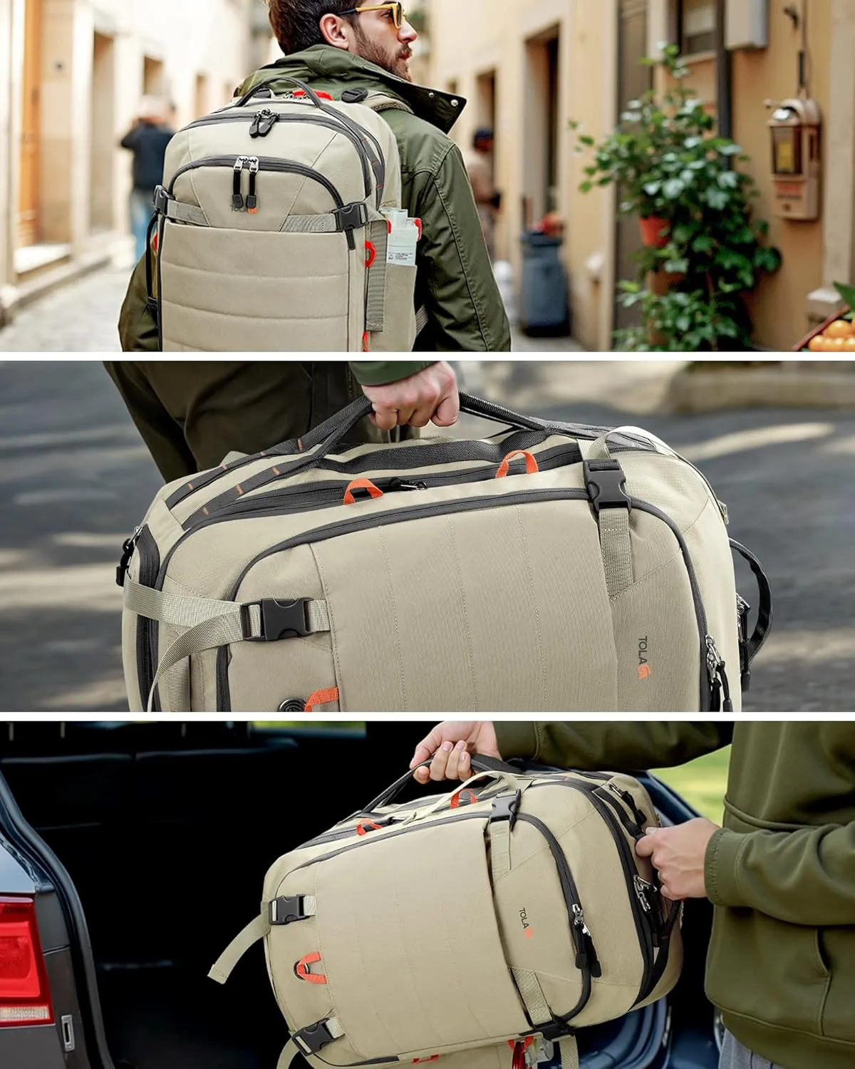 Tolaccea Carry on Travel Backpack, TSA Friendly Flight Approved Laptop Backpack Duffle Bag for Men Women with Dual Laptop Storage for 17.3", USB Charging Port, Business Rucksack 40L-50L Expandable
