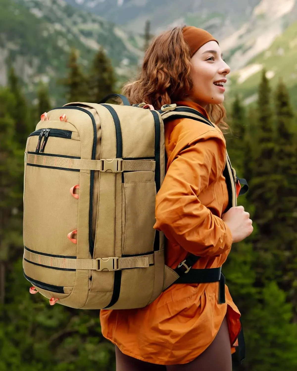 Tolaccea Travel Laptop Backpack, TSA Flight Approved Carry On Travel Duffel Backpack, Dual Laptop Storage for 17.3" and 15.6" Laptop, Large Luggage Backpack 45-50L Expandable for Men Women (Khaki)