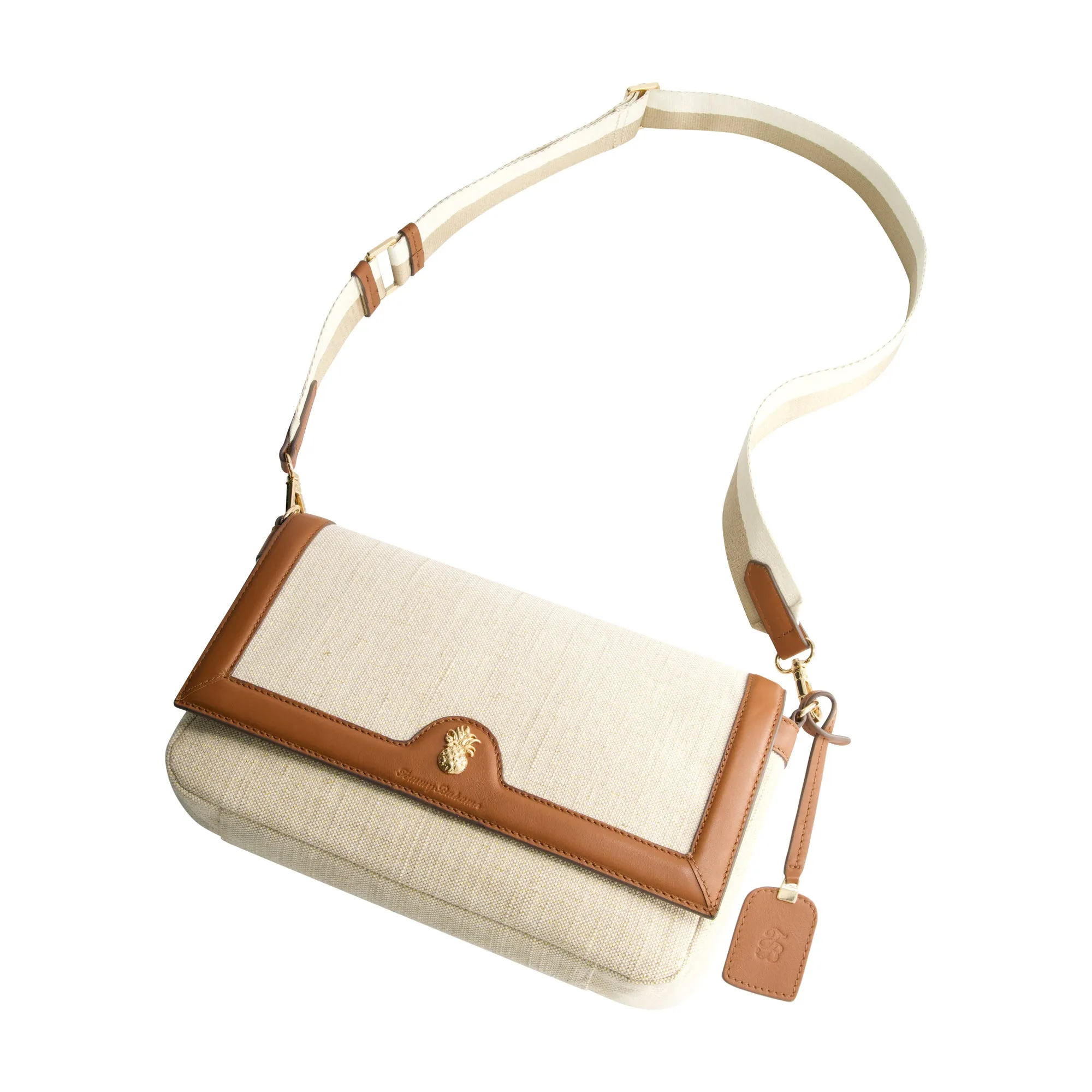 Tommy Bahama Lurex Linen Long Flap Crossbody, NATURAL