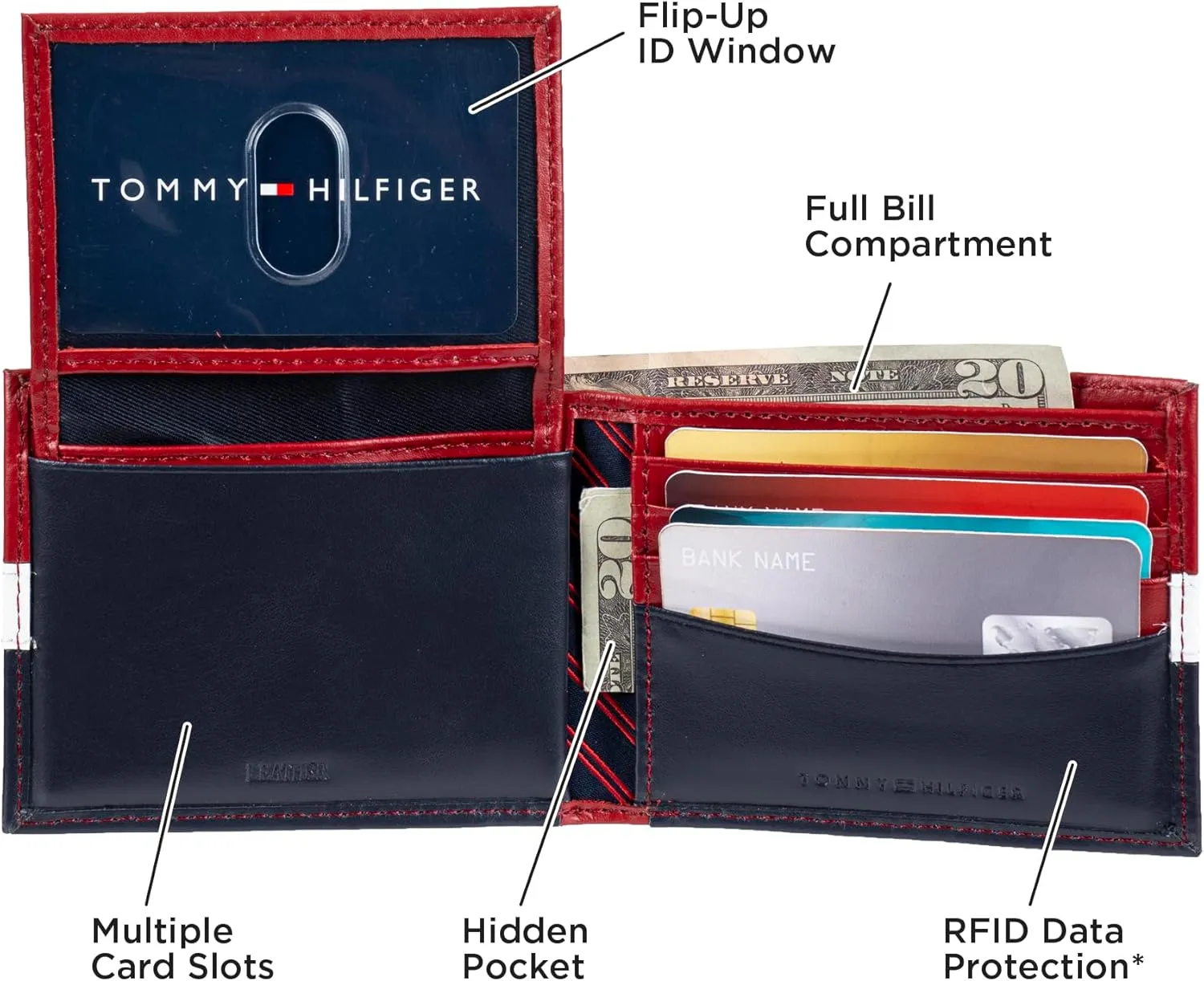 Tommy Hilfiger Men's Classic Bifold Wallet with ID Window and Multiple Card Slots
