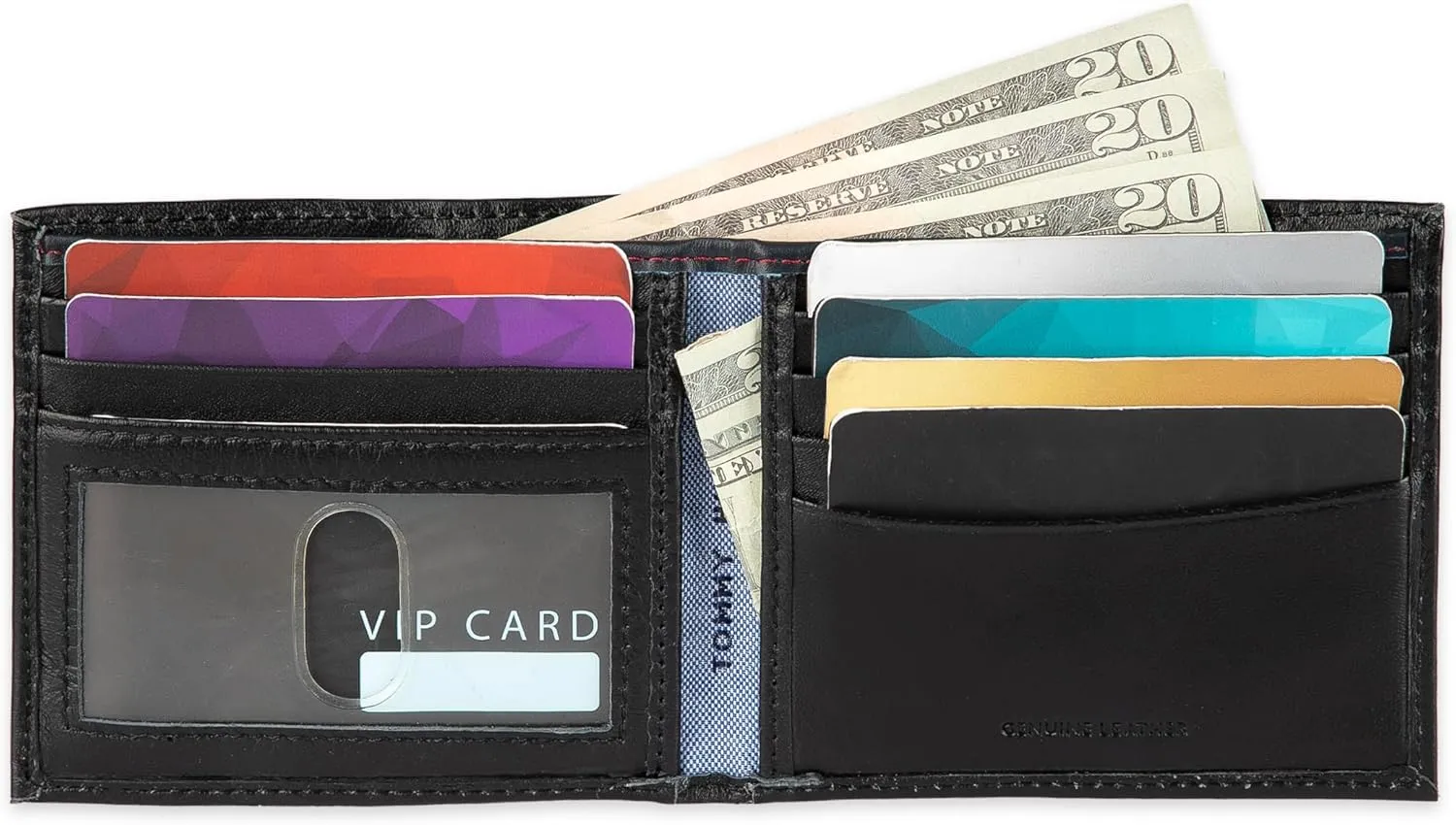 Tommy Hilfiger Men's Classic Logo Style Passcase Bifold Wallet with Multiple Card Slots and ID Window
