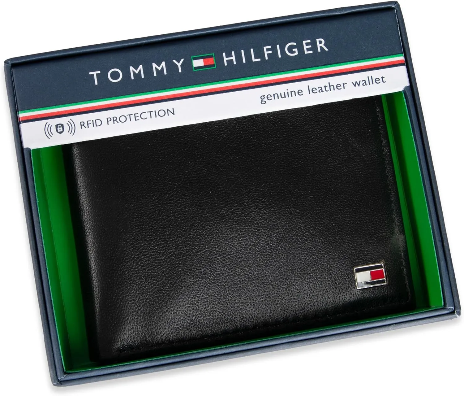 Tommy Hilfiger Men's Classic Logo Style Passcase Bifold Wallet with Multiple Card Slots and ID Window