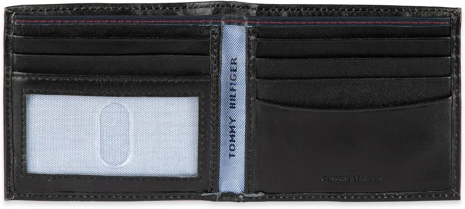 Tommy Hilfiger Men's Classic Logo Style Passcase Bifold Wallet with Multiple Card Slots and ID Window