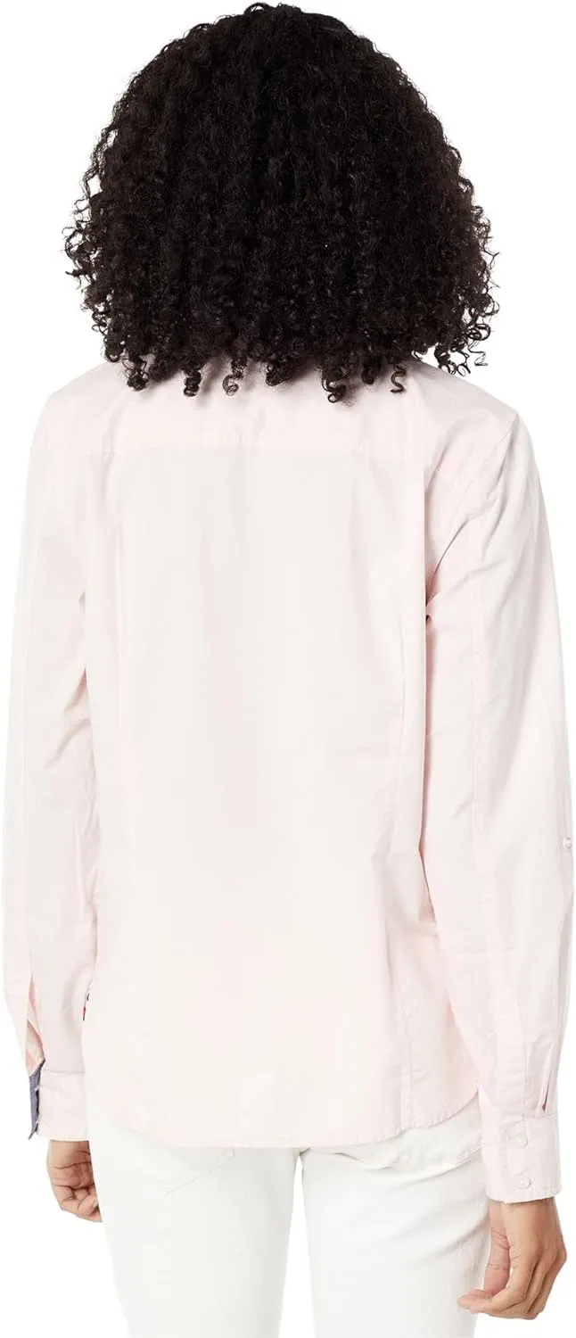 Tommy Hilfiger Women's Solid Button Collared Shirt With Adjustable Sleeves