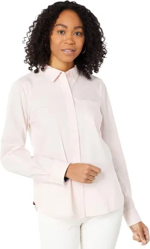 Tommy Hilfiger Women's Solid Button Collared Shirt With Adjustable Sleeves