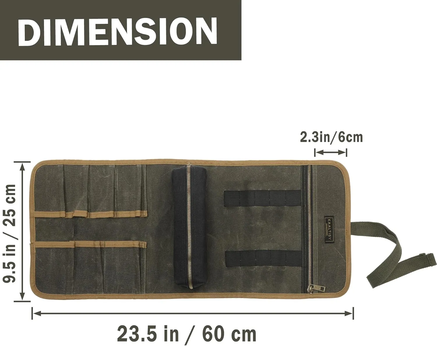 Tool Organization Roll, Heavy Duty 16oz Waxed Canvas Tool Roll Pouch with 1 Detachable Zipper Pouch & 7 Tool Slots - Tool Storage Bag for Mechanics Plumbers Truckers | Army Green