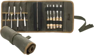Tool Organization Roll, Heavy Duty 16oz Waxed Canvas Tool Roll Pouch with 1 Detachable Zipper Pouch & 7 Tool Slots - Tool Storage Bag for Mechanics Plumbers Truckers | Army Green