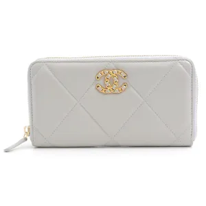 Top Quality Chanel Lambskin Round Zipper Long Wallet Gray