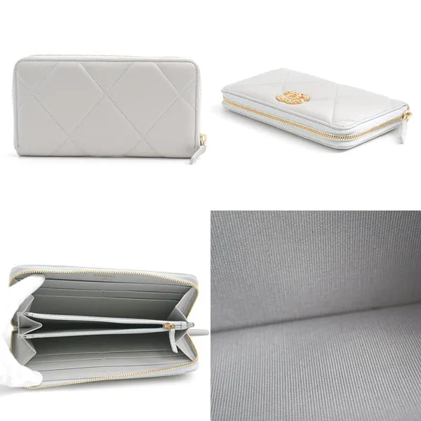 Top Quality Chanel Lambskin Round Zipper Long Wallet Gray