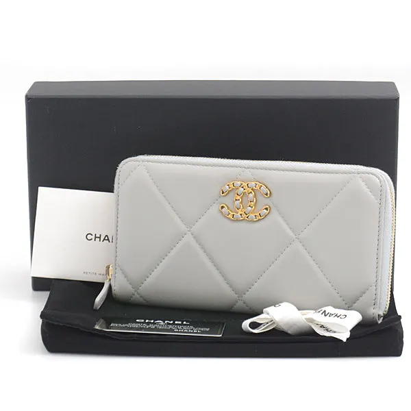 Top Quality Chanel Lambskin Round Zipper Long Wallet Gray