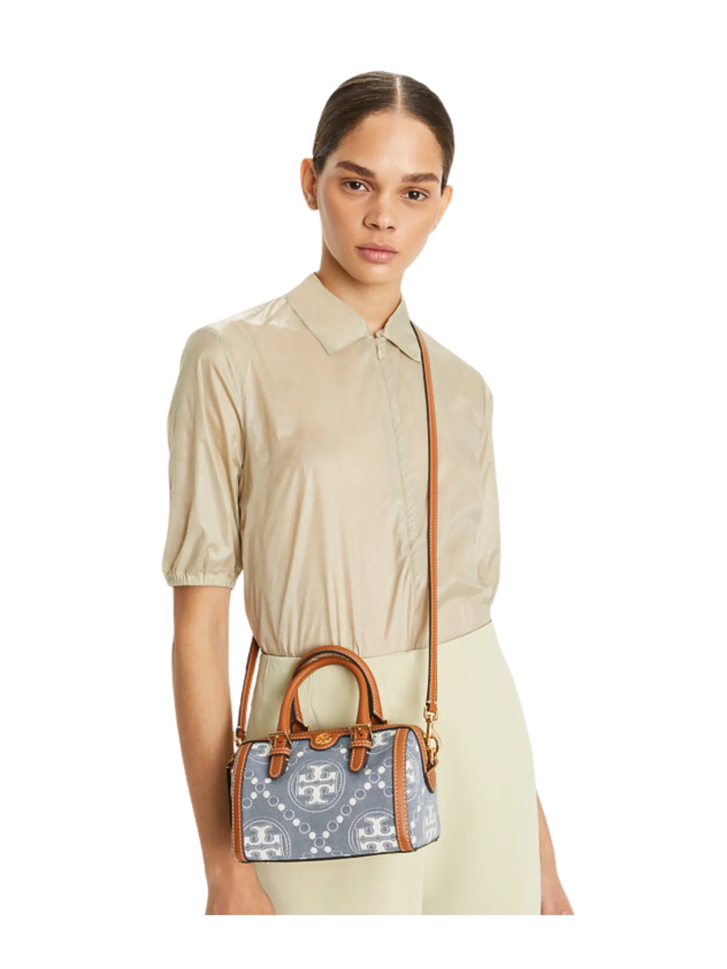 Tory Burch T Monogram Denim Petite Barrel Bag Multi