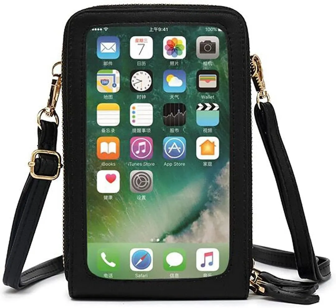 Touch Screen Bag Purse for iPhone 13 Pro Max Crossbody Cell Phone Bag for Women Shoulder Handbag Leather Wallet Case with Credit Card Slots Adjustable Shoulder Strap,Black