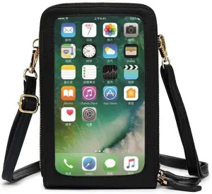 Touch Screen Bag Purse for iPhone 13 Pro Max Crossbody Cell Phone Bag for Women Shoulder Handbag Leather Wallet Case with Credit Card Slots Adjustable Shoulder Strap,Black