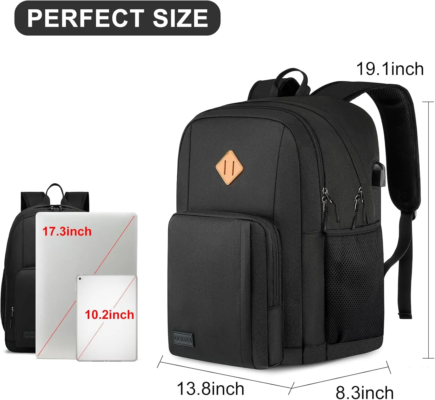 Travel Laptop Backpack, Lightweight Casual School Backpack for Teens, Slim Durable Backpack with USB Charging Port, 17.3 Inch Anti Theft Water Resistant Computer Bag Daypack for Men Women, Black