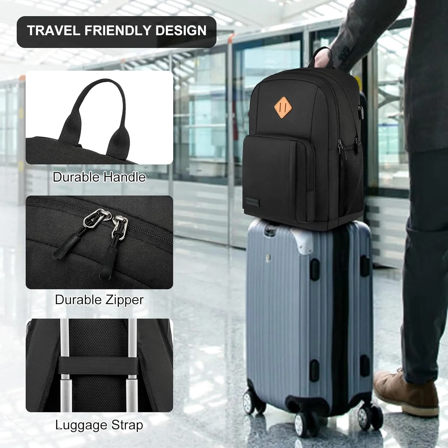 Travel Laptop Backpack, Lightweight Casual School Backpack for Teens, Slim Durable Backpack with USB Charging Port, 17.3 Inch Anti Theft Water Resistant Computer Bag Daypack for Men Women, Black