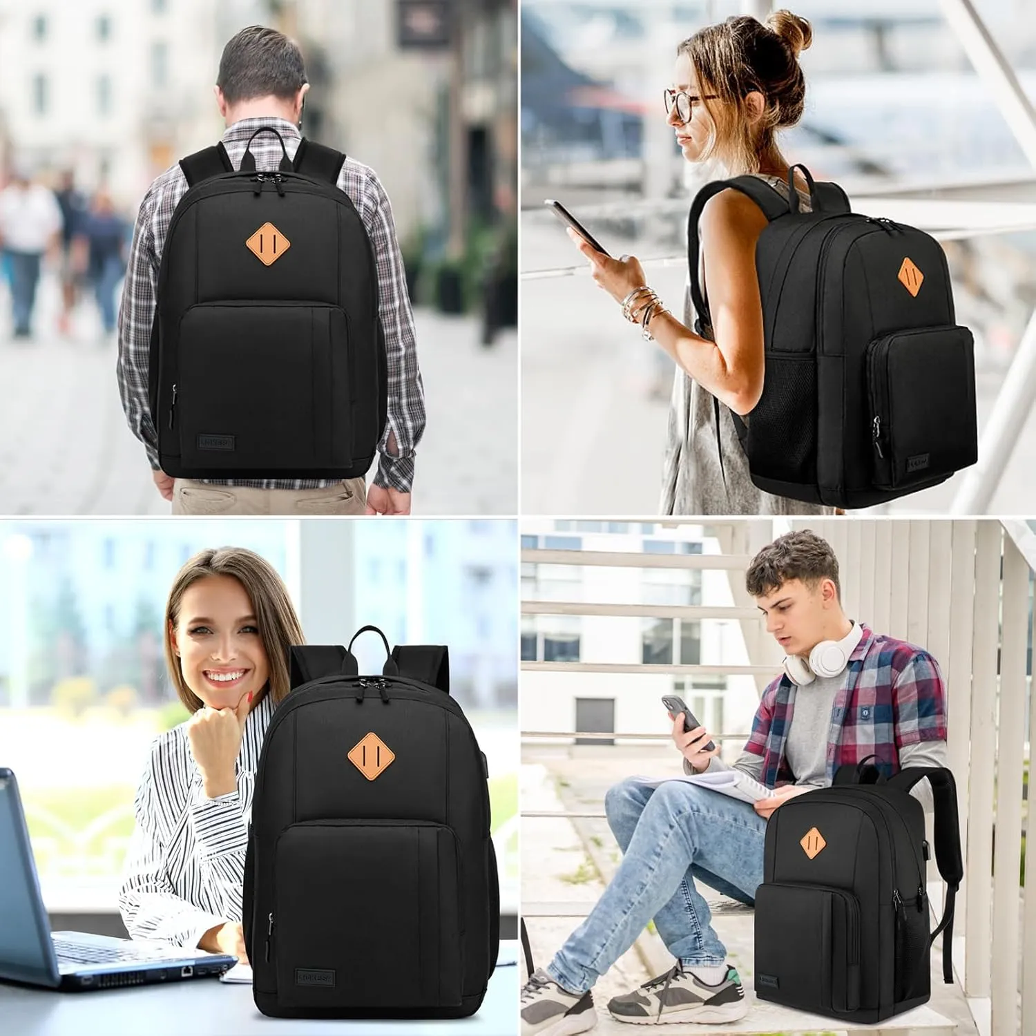 Travel Laptop Backpack, Lightweight Casual School Backpack for Teens, Slim Durable Backpack with USB Charging Port, 17.3 Inch Anti Theft Water Resistant Computer Bag Daypack for Men Women, Black