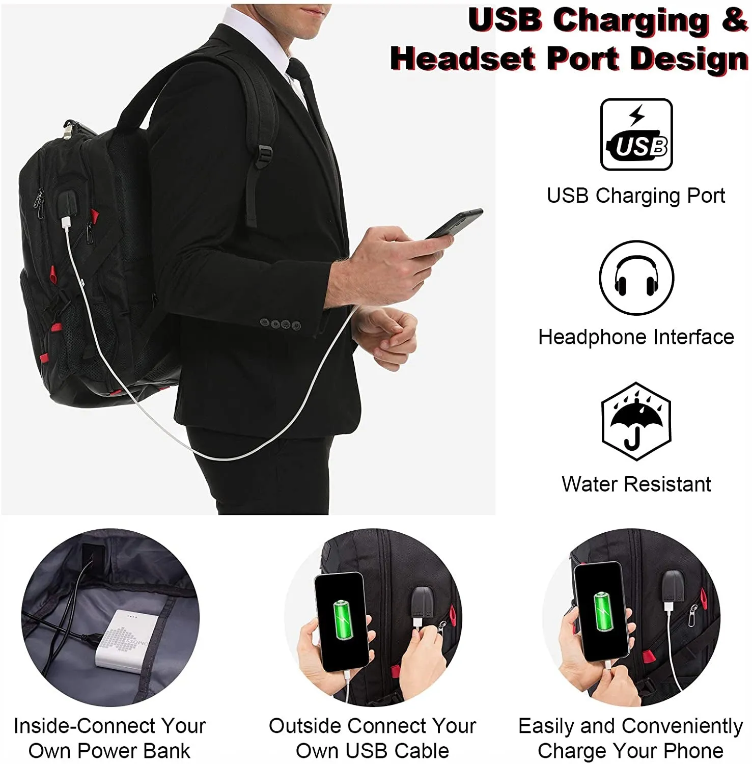 Travel Laptop Backpack Waterproof anti Theft with Lock and USB Charging Port Large Computer Business Backpack for Men Women College (17 Inch, Black)