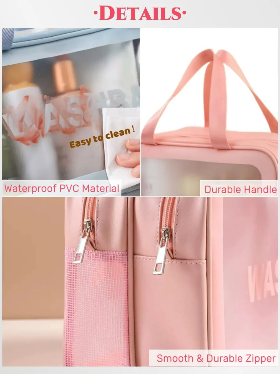 Travel Makeup Bag, Cosmetic Bag Make Up Organizer Case,Large Wide-open Pouch for Women Purse for Toiletries Accessories Brushes,Wash Bag (Pink)