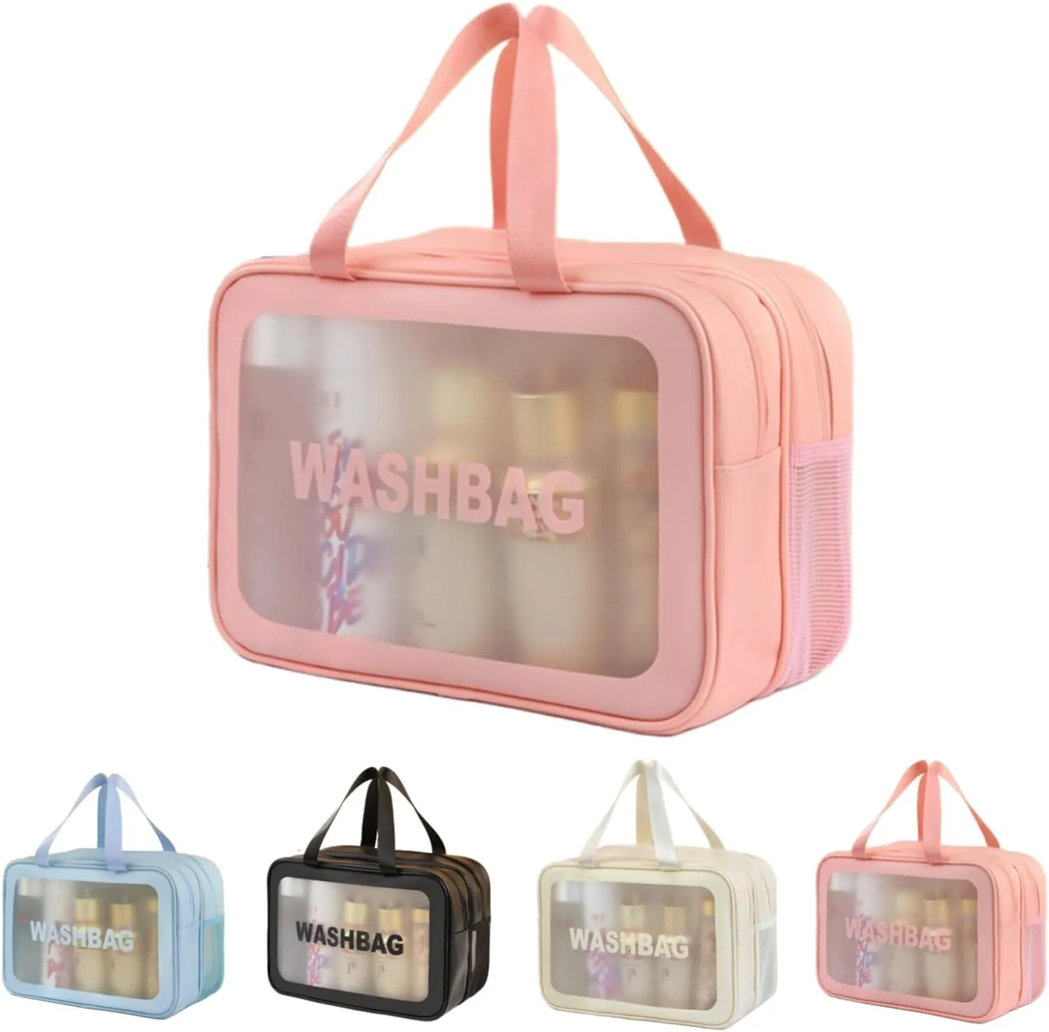 Travel Makeup Bag, Cosmetic Bag Make Up Organizer Case,Large Wide-open Pouch for Women Purse for Toiletries Accessories Brushes,Wash Bag (Pink)