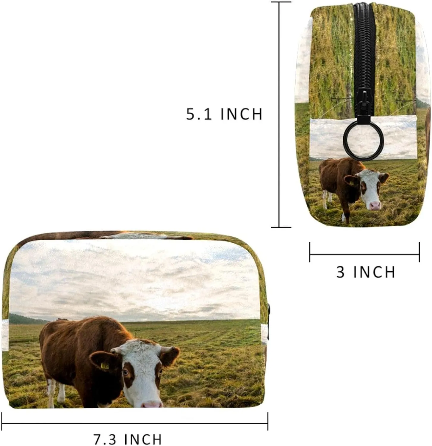 Travel Makeup Bag for Women, Blue Sky Grass and Cow Travel Cosmetic Bag Pencil Case Portable Makeup Pouch Toiletry Bag for Girls